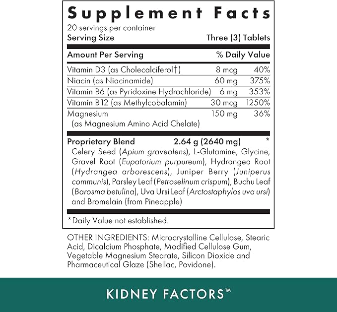 MICHAEL'S Health Naturopathic Programs Kidney Factors - 60 Vegetarian Tablets - Nutrients for Kidney Function - Gluten Free, Kosher - 20 Servings
