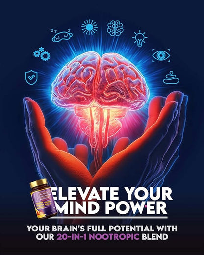 AJS Alpha GPC Nootropic Brain Supplement,Phosphatidylserine,St. John'sWort Ginkgo Biloba,Ashwagandha,Bacopa Monnieri,Pterostilbene,Magnesium Glycinate,Ginkgo Biloba,5-MTHF,Huperzine A 60CT,90 capsules