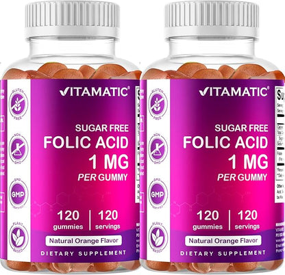 Vitamatic Folic Acid Gummies 1000 mcg (1 mg) - an Essential Prenatal Vitamins for Mom & Baby - Vitamin B9-120 Vegan Gummies (2)