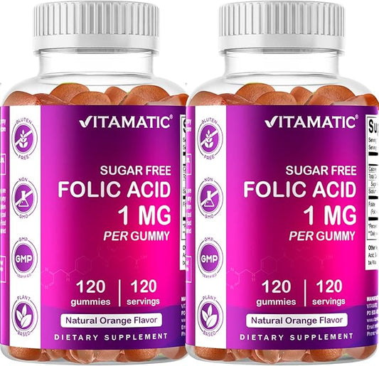 Vitamatic Folic Acid Gummies 1000 mcg (1 mg) - an Essential Prenatal Vitamins for Mom & Baby - Vitamin B9-120 Vegan Gummies (2)