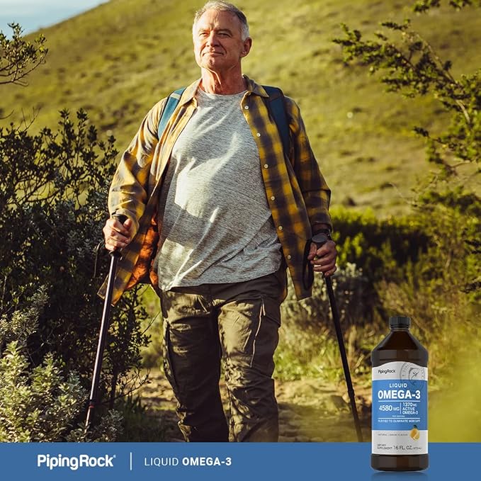Piping Rock Omega 3 Fish Oil Liquid | 16 Fl Oz | Mercury Free | Lemon Flavor | 1370 mg Active Omega-3 Supplement | Non-GMO, Gluten Free