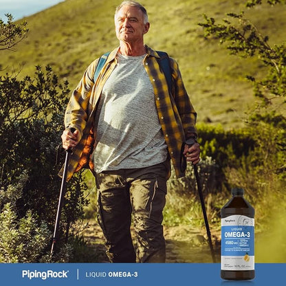 Piping Rock Omega 3 Fish Oil Liquid | 16 Fl Oz | Mercury Free | Lemon Flavor | 1370 mg Active Omega-3 Supplement | Non-GMO, Gluten Free