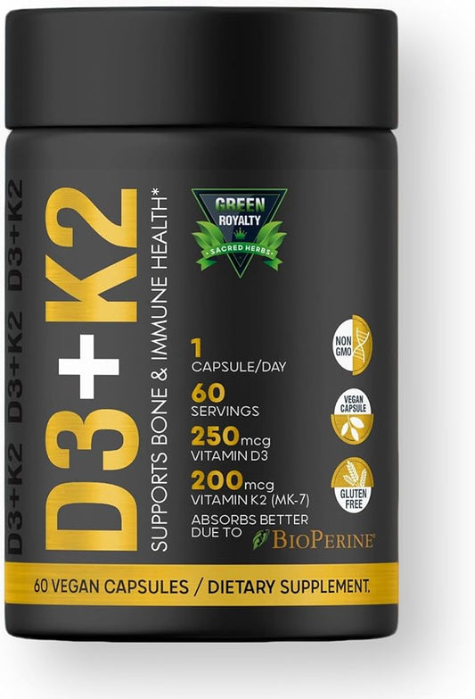 Vitamin D3 10000 IU + K2 200mcg Soft-Gels | 2-in-1 D3+K2| Infused with Virgin Coconut Oil, Supplement for Immune, Heart, Joint, Teeth & Bone Health - 60 Easy-to-Swallow Capsules