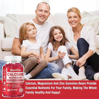 2 Pack Calcium Magnesium Zinc Gummies with Vitamin D3 Supplement, High Absorption Zinc Gummies for Bone & Teeth & Immune Health, Gluten-Free, Vegan, Kids & Adults, 120 Count