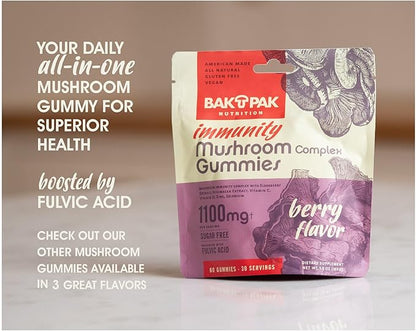Immunity Mushroom Gummies – Mushroom Supplement w/Reishi, Turkey Tail, Chaga, Lion's Mane, Elderberry, and Echinacea – for Immune Support | Berry Flavor – Sugar Free, Vegan, Gluten-Free, 60 Gummies