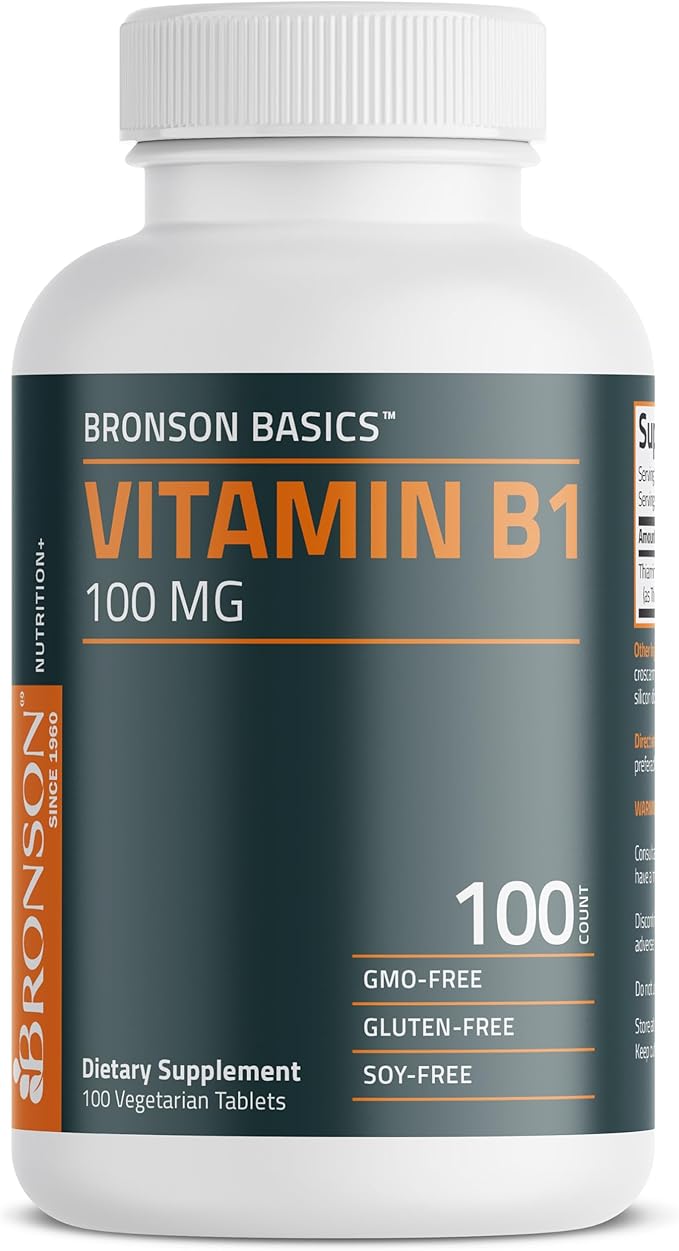 Bronson Vitamin B1 100mg, Non-GMO, 100 Vegetarian Tablets