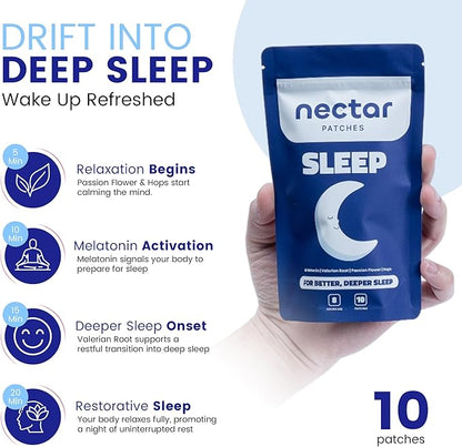10x Sleep Patches with 6mg Melatonin, Valerian Root, Passion Flower & Hops | Extra Strength Formula for Deep, Restful Sleep | Easy-to-Apply, Long-Lasting & Comfortable