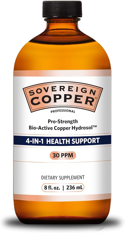 Sovereign Copper Pro-Strength Copper Hydrosol – Bio-Active Liquid Copper Supplements for 4-in-1 Health Support – 8 fl oz