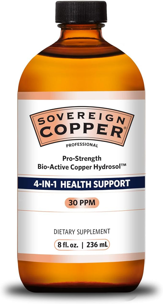 Sovereign Copper Pro-Strength Copper Hydrosol – Bio-Active Liquid Copper Supplements for 4-in-1 Health Support – 8 fl oz