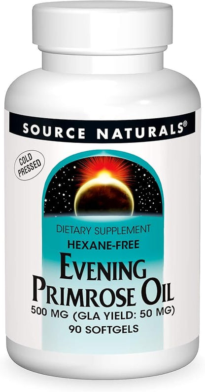 Source Naturals Evening Primrose Oil - Hexane-Free - 500mg - GLA Yield: 50 mg - Cold-Pressed - 90 Softgels