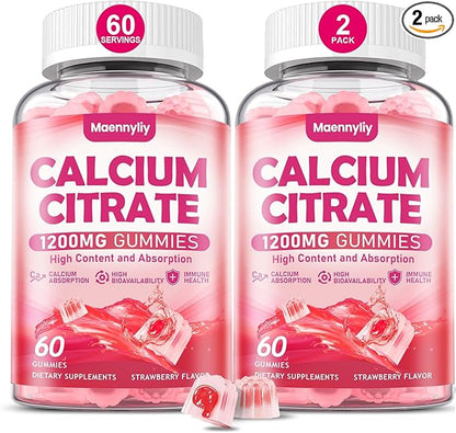 Calcium Citrate Gummies 1200 mg for Adults: Ultimate Absorption Calcium Supplement for Women & Men - Easy to Digest, Vegan, Non-GMO, Gluten Free - Natural Strawberry Flavor