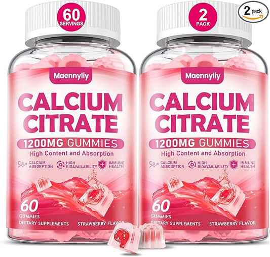 Calcium Citrate Gummies 1200 mg for Adults: Ultimate Absorption Calcium Supplement for Women & Men - Easy to Digest, Vegan, Non-GMO, Gluten Free - Natural Strawberry Flavor