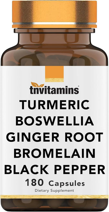 Turmeric & Boswellia Complex (180 Capsules) with Ginger Root, Bromelain, & Black Pepper Extract | Joint-Ease Formula: Powerful Joint Support Supplement* | Produced in The USA