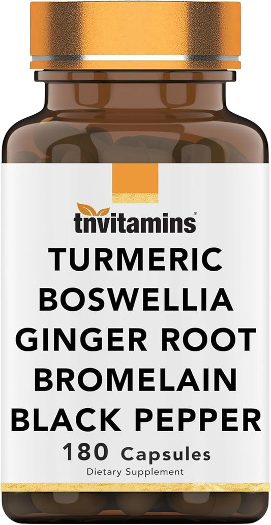 Turmeric & Boswellia Complex (180 Capsules) with Ginger Root, Bromelain, & Black Pepper Extract | Joint-Ease Formula: Powerful Joint Support Supplement* | Produced in The USA