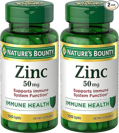 Nature's Bounty Zinc, Immune Support, 50 mg, Caplets, 100 Ct (Pack of 2)
