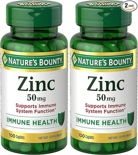 Nature's Bounty Zinc, Immune Support, 50 mg, Caplets, 100 Ct (Pack of 2)