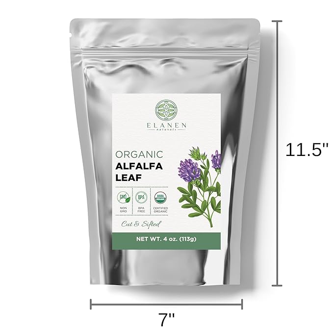 Organic Alfalfa Leaf 4 oz. (113g), USDA Certified Organic Alfalfa Herb Loose Tea, Medicago Sativa, Cut & Sifted