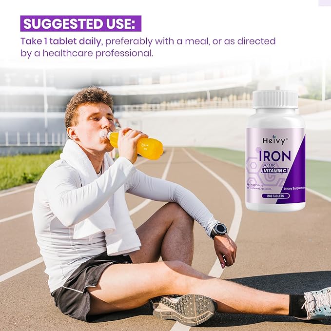 Ferrous Sulfate 325mg (Iron 65mg), High Potency Iron Supplement for Women and Men, Iron Pills with Vitamin C, Ferrous Sulfate, Non-GMO - 240 Tablets Made in USA