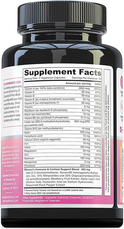 Multivitamin for Women Women’s Daily Multi-Vitamin Supplement with DIM, Iodine, Ashwagandha Supports Youthful Complexion, Healthy Cortisol and Estrogen Balance 30 Day Supply