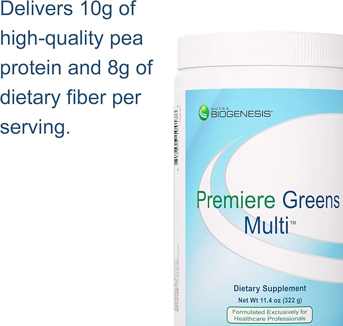 Nutra BioGenesis Premiere Greens Multi - Superfood Protein, Fiber, Antioxidant, and Essential Nutrient Powder Supplement - 322 g