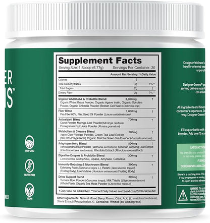 Designer Wellness, Designer Greens Superfood Powder with Prebiotics, Probiotics, Antioxidants, and Detox Support, 30 Servings