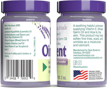 Basic Organics - Vitamin E Ointment - 2 oz - Moisture Enhancing - Can Help Reduce Appearance of Scars, Stretch Marks, Fine Lines & Wrinkles - Pack of 2