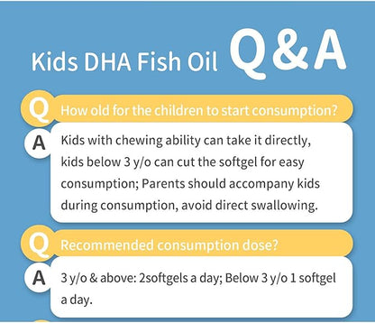 BHK's Kids Chewable Fish Oil, Omega 3 with EPA & DHA for Children, Support Brain Development & Learning Function, Eye & Immunity Health, 60 softgels
