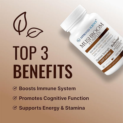 Approved Science Mushroom Complex - Support The Immune System and Cognitive Function - with Lion’s Mane, Chaga, Reishi, Turkey Tail, Shiitake, Oyster, and More - 60 Capsules - Vegan