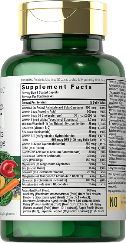 Carlyle Fruits and Veggies Supplement | 120 Count | Superfood Multivitamin with Probiotics | Made with 20 Fruits and Vegetables | Non-GMO & Gluten Free