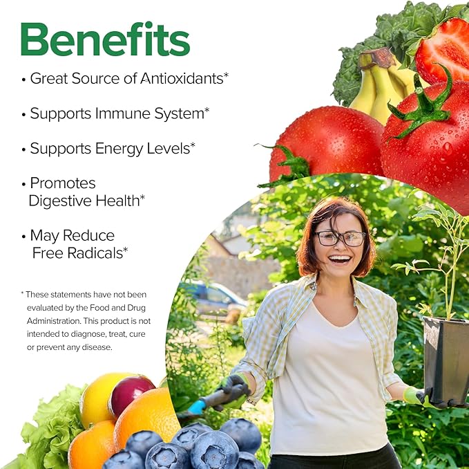 Vita Fruits and Veggies Capsules - 25 Superfood Ingredients, Fruit and Vegetable Multivitamin, 60 Count - For men and women - Vitamins A, C, D, E, B and Zinc