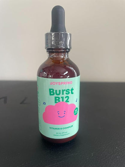 JoySpring Burst B12 Drops - Vitamin B Complex for Kids (2 fl oz) B2, B6, B5 + Methylcobalamin B12 Children Supplement to Support Healthy Growth & Development, Vegan B12, Ages 2-16+ | 60 Servings