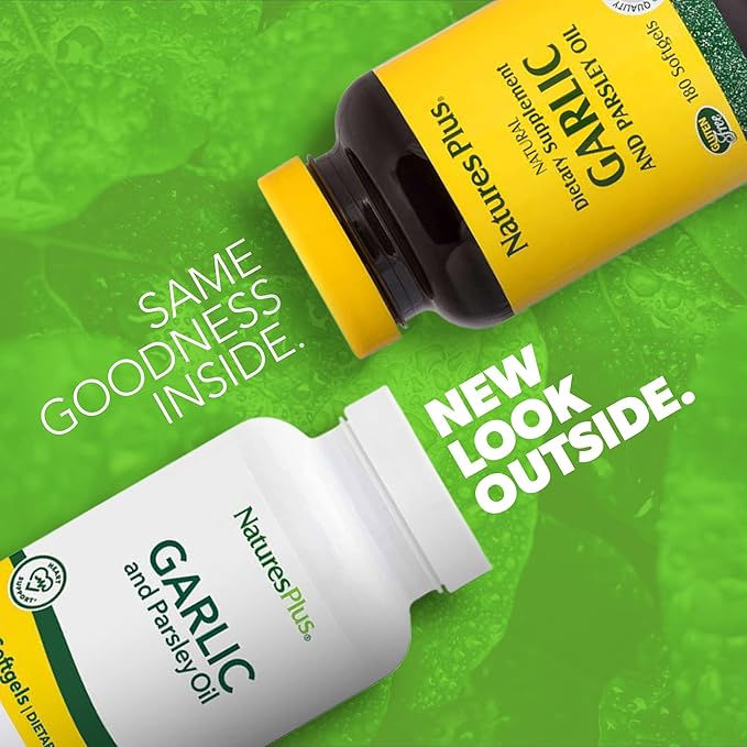 Natures Plus Garlic & Parsley - Naturally Promotes Healthy Cholesterol & Blood Pressure Levels - 180 Softgels (180 Servings)