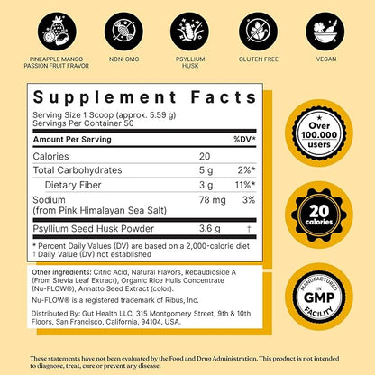 ColonBroom Psyllium Husk Powder with Stevia (Tropical Fruits) - Colon Cleanse for Bloating Relief & Gut Health - Colon Broom Fiber Powder Drink - Vegan Fiber Powder Stevia Supplement, 100 Servings