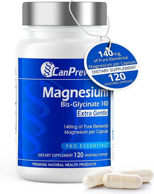 CanPrev Magnesium BisGlycinate Extra Gentle 140mg, 120 v-Caps 120-Day Supply - Pure Elemental Magnesium Supplement, Support Bone & Muscle Function, Gentle on Stomach, Perfect for Daily Magnesium Needs