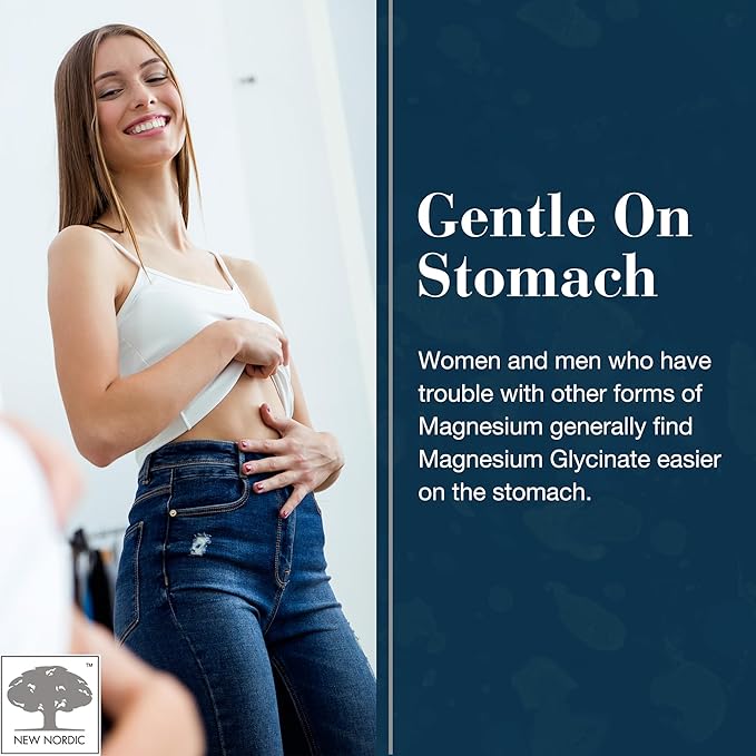New Nordic Magnesium Glycinate, 220 mg Maximum Absorption Tablets with Pine Bark & Long Pepper, Gentle on Stomach for Women & Men, 30 Servings