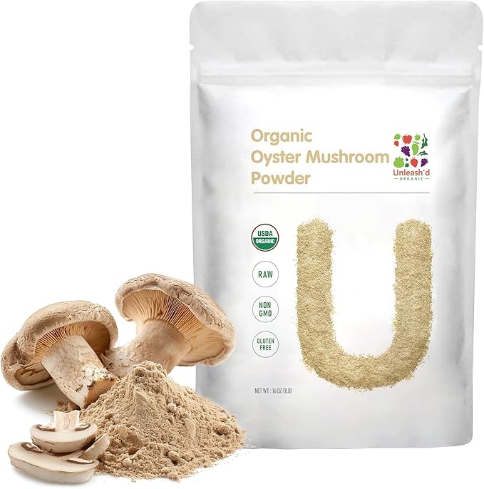 UNLEASH'D ORGANIC Organic Oyster Mushroom Powder 16 oz 100%Pure Natural Green Food Supports Immune Function and Overall Health