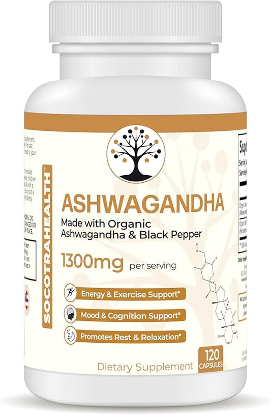 Ashwagandha with Black Pepper for Enhanced Absorption - Certified Organic, Non-GMO, Gluten-Free - Supports Mood and Energy, Supports Rest and Relaxation - 120 Vegan Capsules