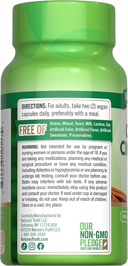 Nature's Truth Ceylon Cinnamon Capsules | 2500mg | plus Chromium and Biotin | 60 Count | Vegan, Non-GMO & Gluten Free Supplement