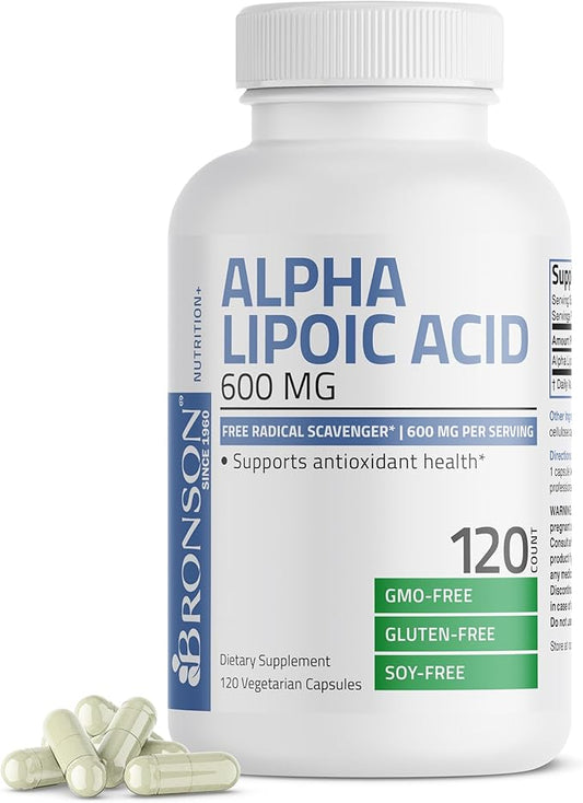 Bronson Alpha Lipoic Acid 600 MG Free Radical Scavenger Supports Antioxidant Health - Non-GMO, 120 Vegetarian Capsules (60 Servings)