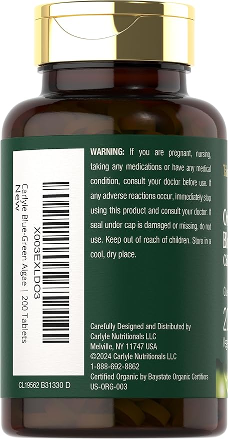 Carlyle Chlorella Blue Green Algae 250mg | 200 Tablets | Vegetarian, Non-GMO, Gluten Free Supplement | Tahoe Nutritionals