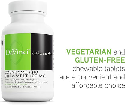 DAVINCI Labs Coenzyme Q10 Chewmelt 100mg - Supports Liver, Brain, Heart Health & More with Vitamin E & CoQ10* - 60 Chewable Tablets
