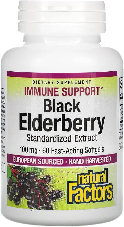 Natural Factors Black Elderberry, 100 mg, 60 Fast-Acting Softgels