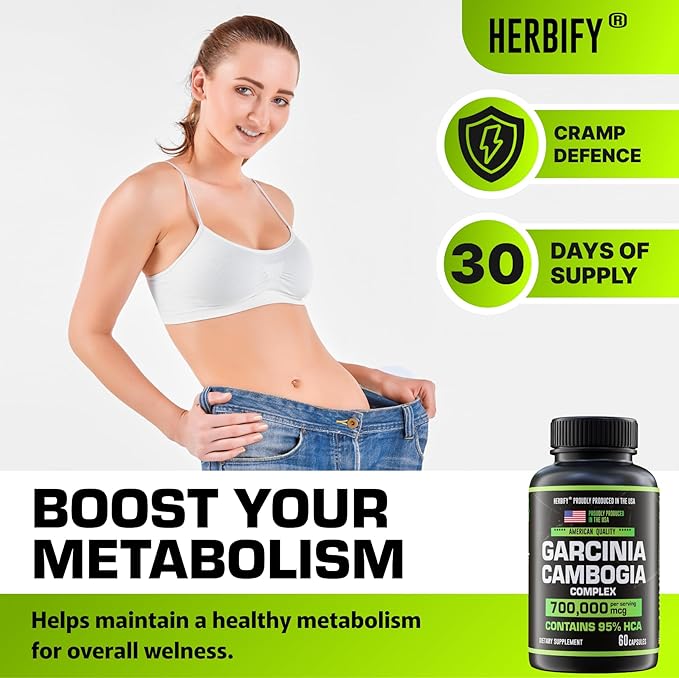 HERBIFY Garcinia Cambogia Wellness Support Supplement for Women & Men - Herbal Extract with Antioxidant Properties - Energy Booster for Daily Vitality and Digestive Support - 60 Count
