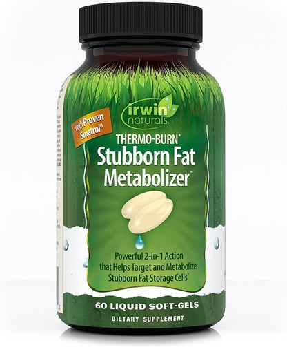 Irwin Naturals Thermo-Burn Stubborn Fat Metabolizer - 60 Liquid Soft-Gels - Combines Green Tea Extract (EGCG), MCT Oil & Caffeine - 20 Servings