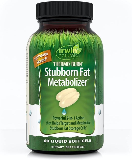 Irwin Naturals Thermo-Burn Stubborn Fat Metabolizer - 60 Liquid Soft-Gels - Combines Green Tea Extract (EGCG), MCT Oil & Caffeine - 20 Servings