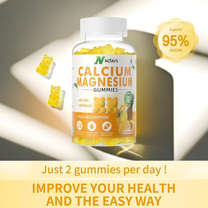 Calcium Magnesium Zinc Gummies with Vitamin D3, ashwagandha Supplement - High Potency Enhanced Absorption - Pineapple Flavor-180 Count