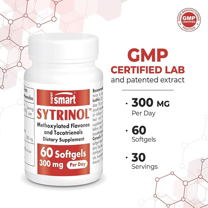 Supersmart - Sytrinol Supplement 300mg per Day (High Absorption) - Citrus Bioflavonoids & Tocotrienols Complex - Palm Fruit Extract | Gluten Free - 60 Softgels