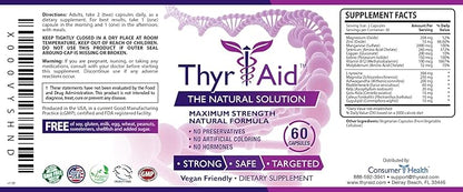ThyrAid - Thyroid Supplement - Iodine, Kelp, Ashwagandha - Vegan - 60 Capsules (1 Month Supply)