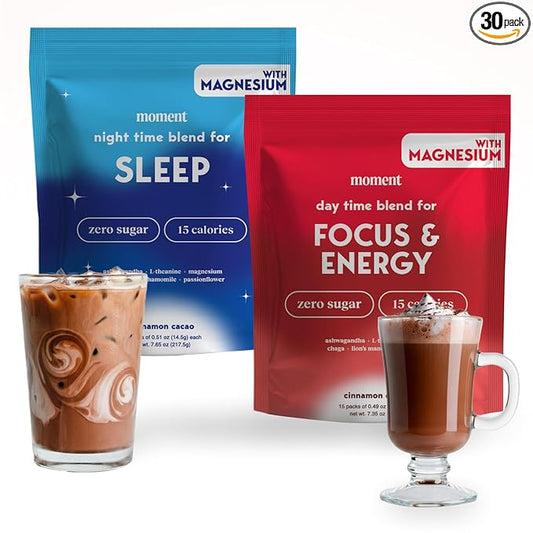 Drink Your Meditation Moment Chocolate Dream & Cacao Adaptogen Mushroom Bundle | Sleep & Energy | 0 Sugar | Hot Chocolate & Coffee Alternative | Reishi, Ashwagandha, Lion's Mane, GABA | 30 Servings