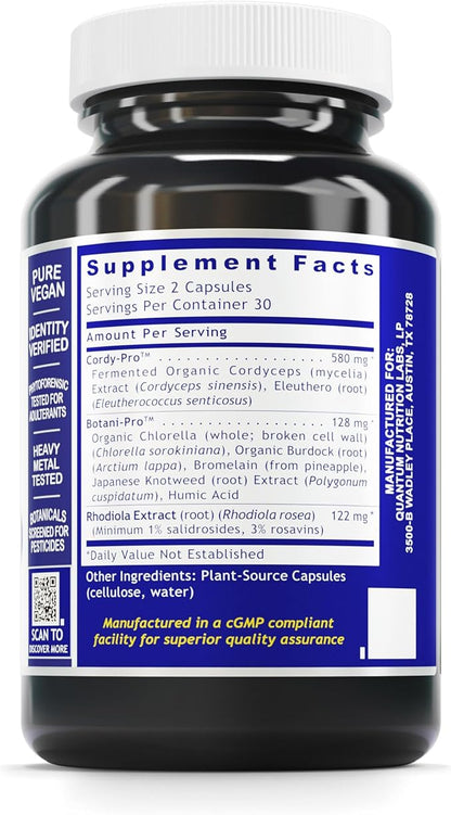 Quantum Nutrition Labs Quantum Adrenal Support- Adrenal Health Support Supplements, Support for Fatigue and Promote Calmness, Adrenal Gland Vitamins, Rhodiola Rosea, Organic - 60 Vegan Capsules